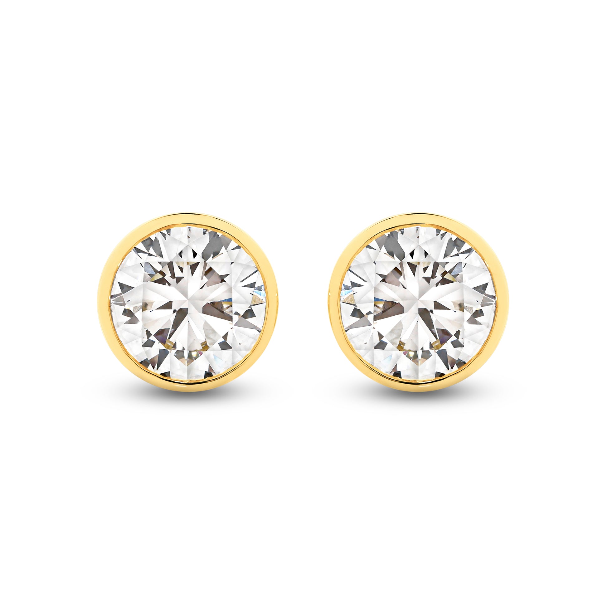 1.9ct Round Bezel Stud Earrings Solid 18ct Yellow Gold Lab Grown Diamonds — top view