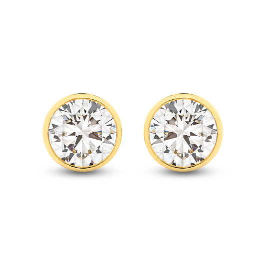 1.9ct Round Bezel Stud Earrings Solid 18ct Yellow Gold Lab Grown Diamonds — top view