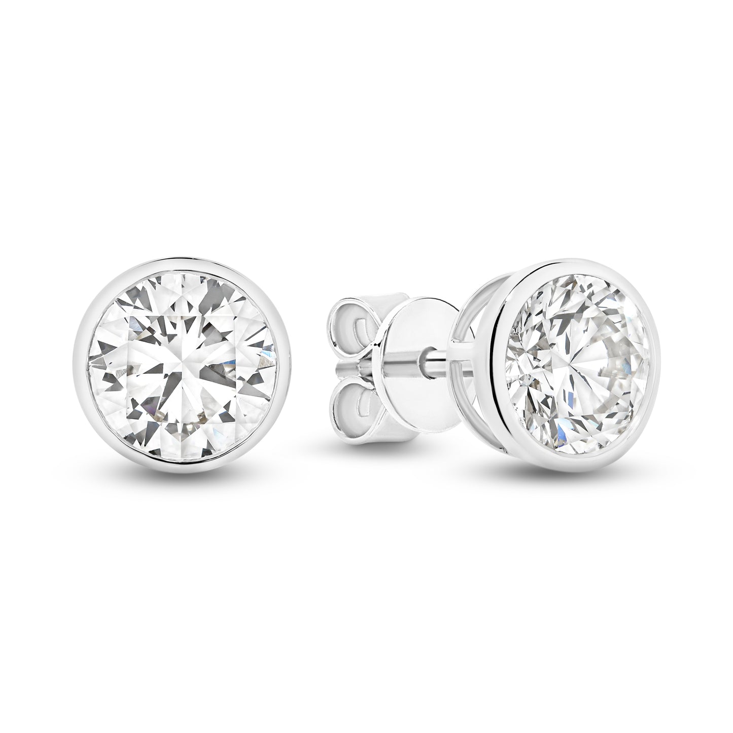 1.9ct Round Bezel Stud Earrings Solid White Gold Lab Grown Diamonds — main view
