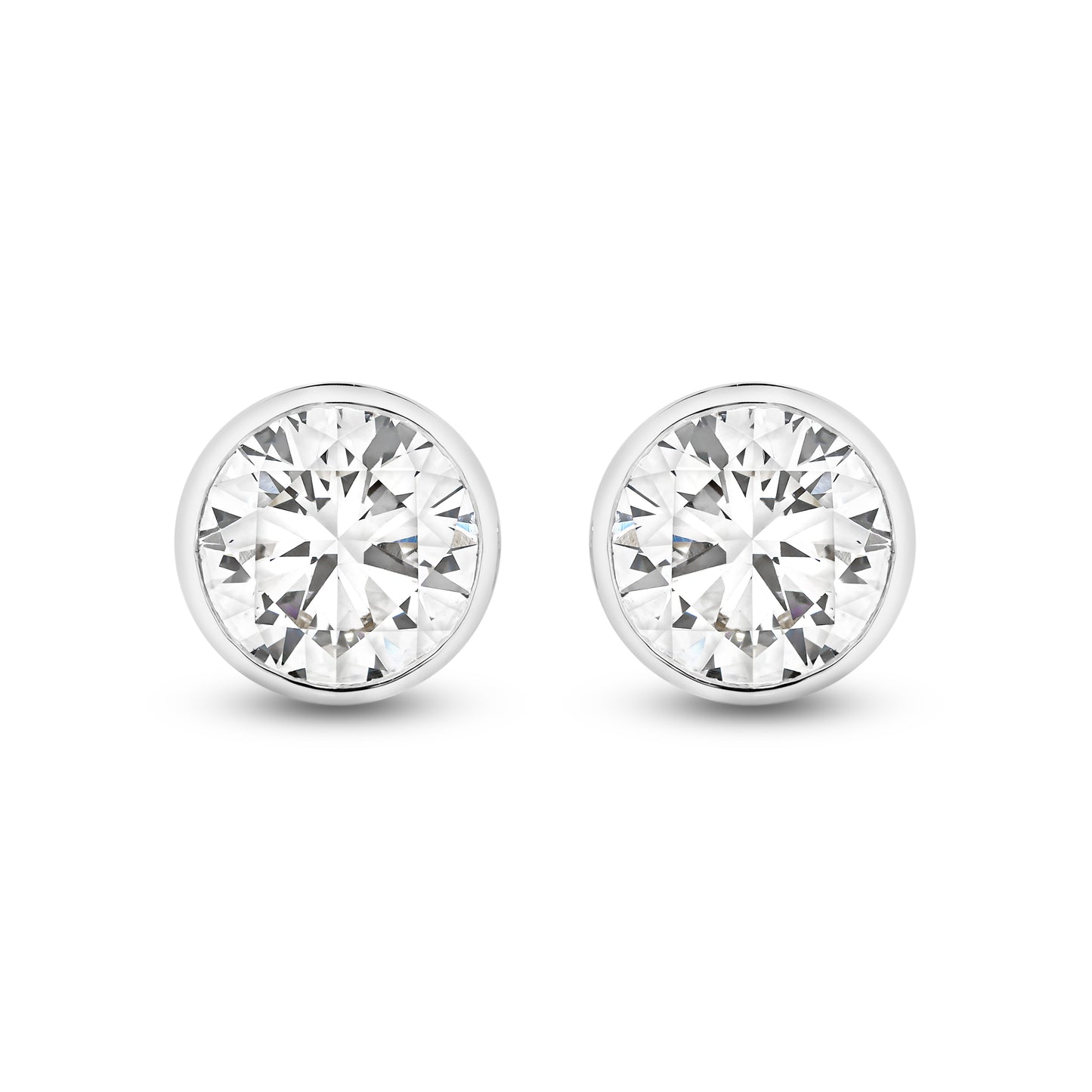 1.9ct Round Bezel Stud Earrings Solid White Gold Lab Grown Diamonds — top view