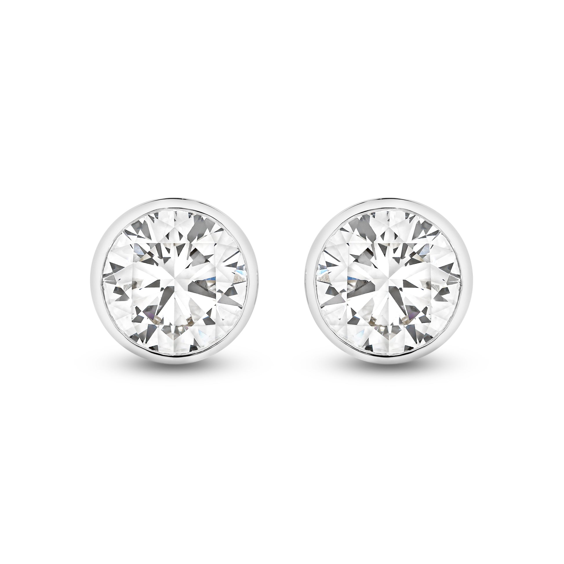 1.9ct Round Bezel Stud Earrings Solid White Gold Lab Grown Diamonds — top view