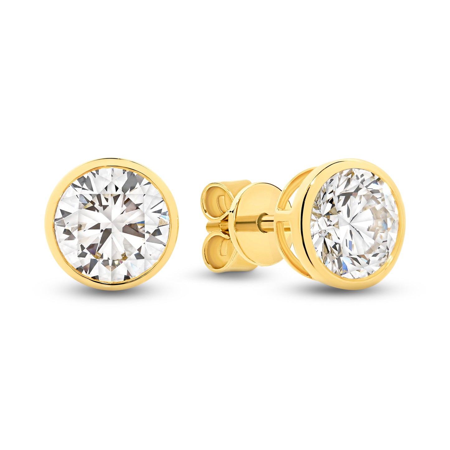 1.9ct Round Bezel Stud Earrings Solid 18ct Yellow Gold Lab Grown Diamonds — main view