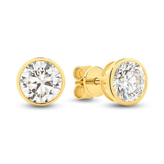 1.9ct Round Bezel Stud Earrings Solid 18ct Yellow Gold Lab Grown Diamonds — main view