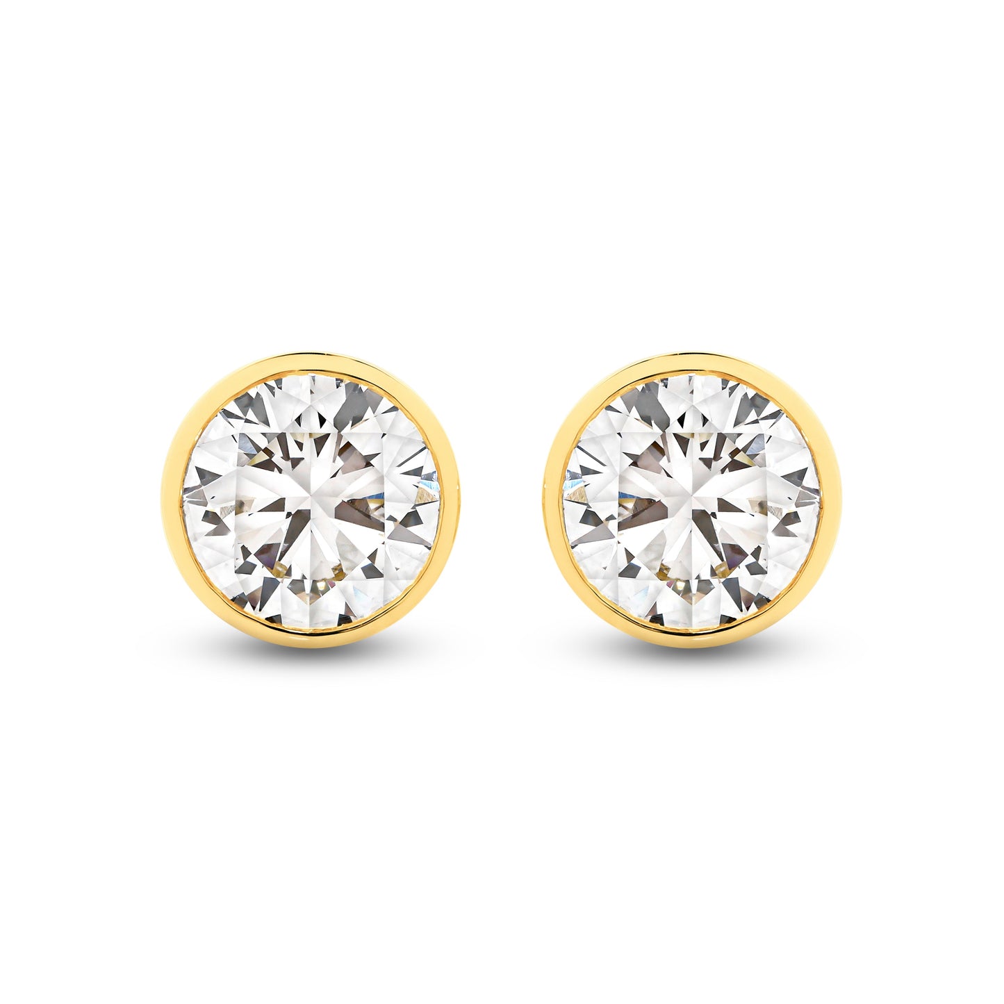 1.9ct Round Bezel Stud Earrings Solid 18ct Yellow Gold Lab Grown Diamonds — top view