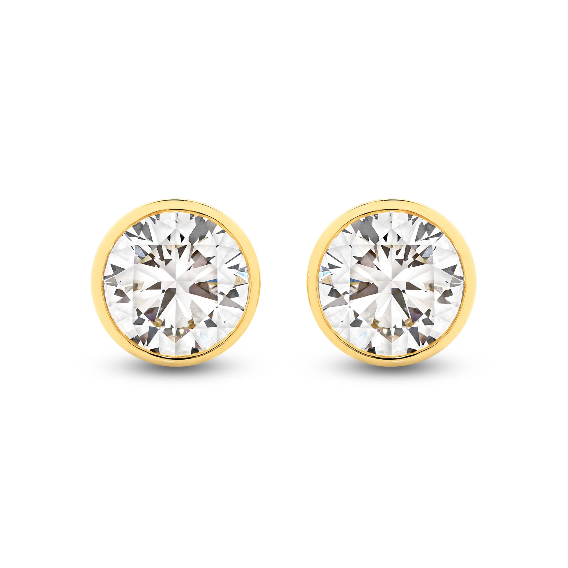 1.9ct Round Bezel Stud Earrings Solid 18ct Yellow Gold Lab Grown Diamonds — top view
