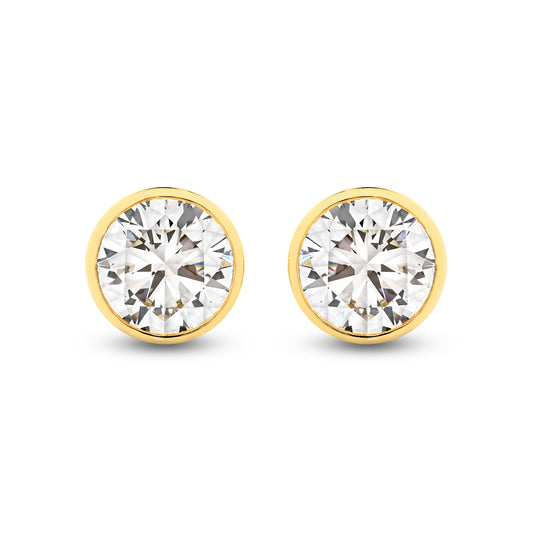 1.9ct Round Bezel Stud Earrings Solid 18ct Yellow Gold Lab Grown Diamonds — top view