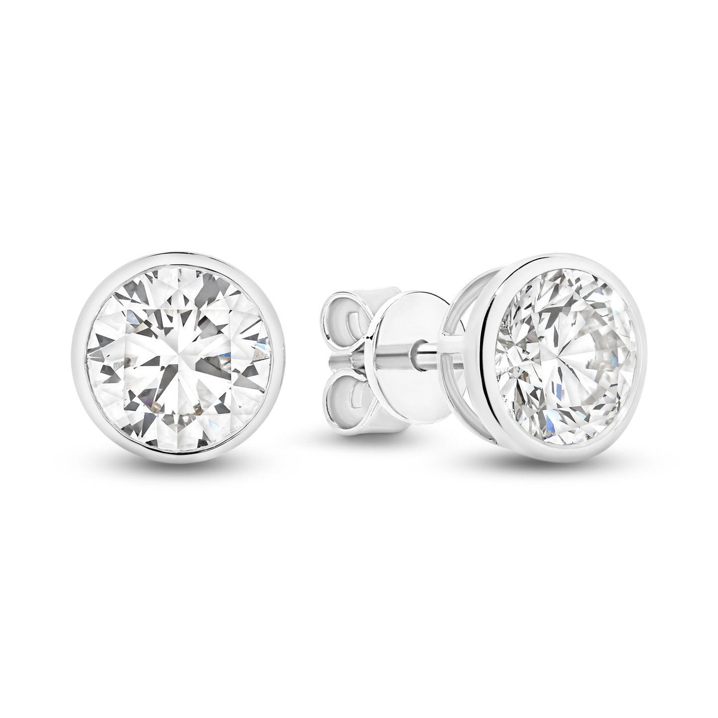1.9ct Round Bezel Stud Earrings Solid White Gold Lab Grown Diamonds — main view