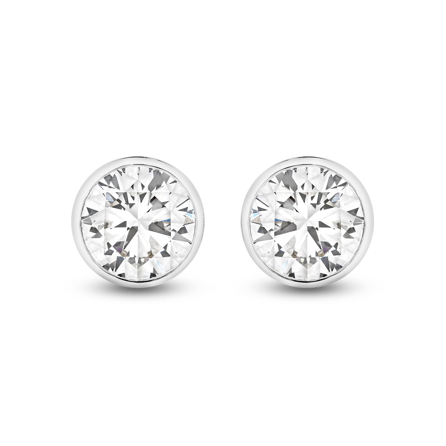 1.9ct Round Bezel Stud Earrings Solid White Gold Lab Grown Diamonds — top view
