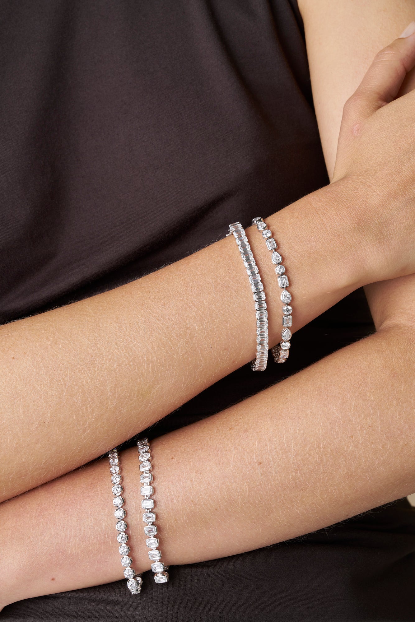 10.3ct Mixed Shape Bezel Tennis Bracelet Solid 9ct White Gold Lab Grown Diamonds — front view