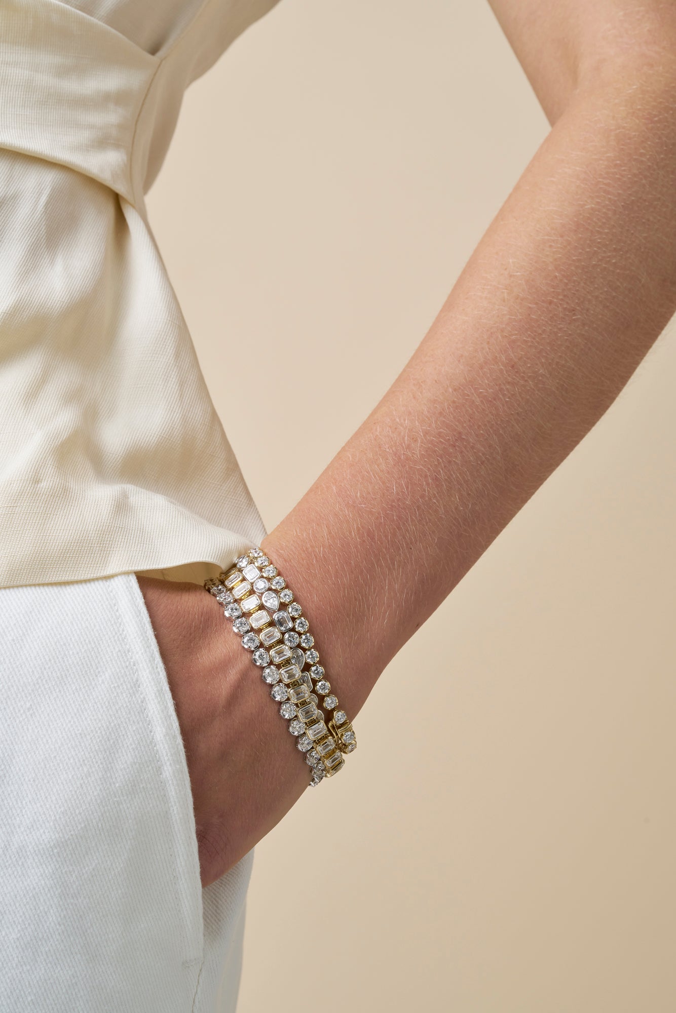 10.3ct Mixed Shape Bezel Tennis Bracelet Solid 9ct White Gold Lab Grown Diamonds — side view