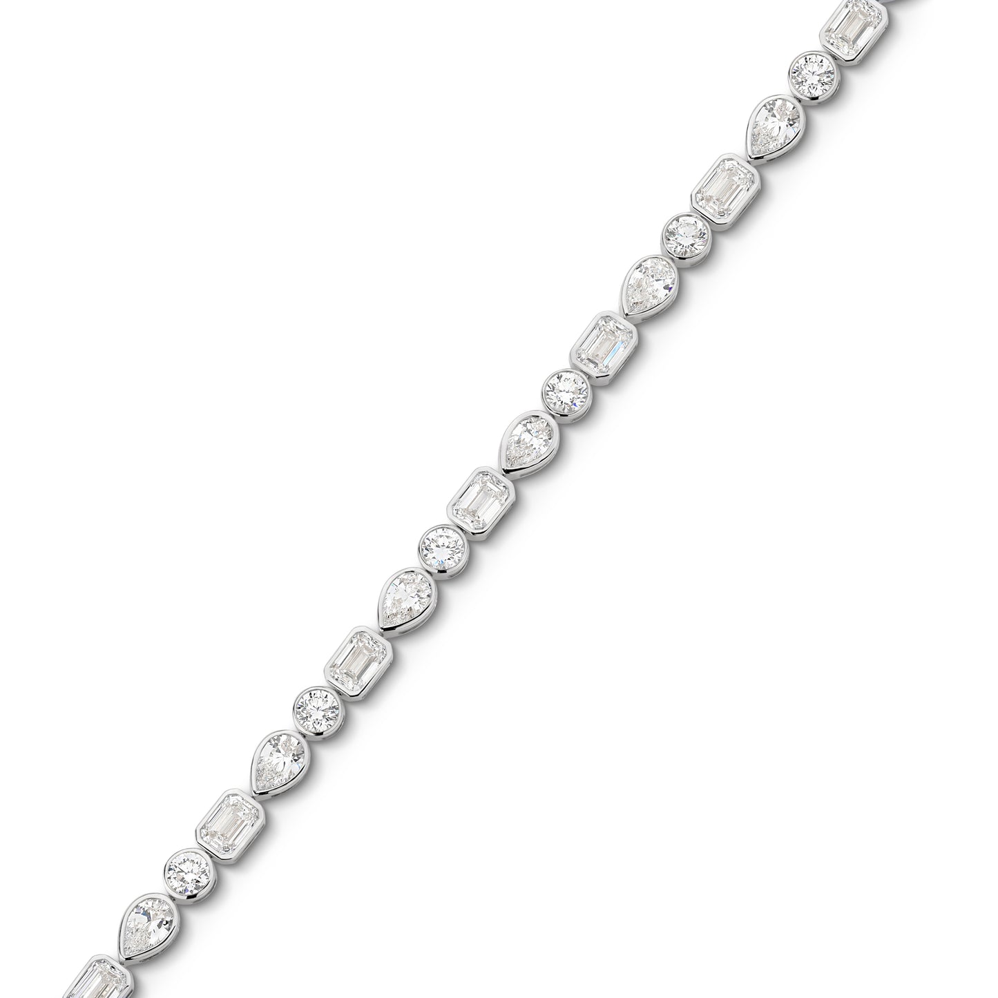 10.3ct Mixed Shape Bezel Tennis Bracelet Solid 9ct White Gold Lab Grown Diamonds — top view