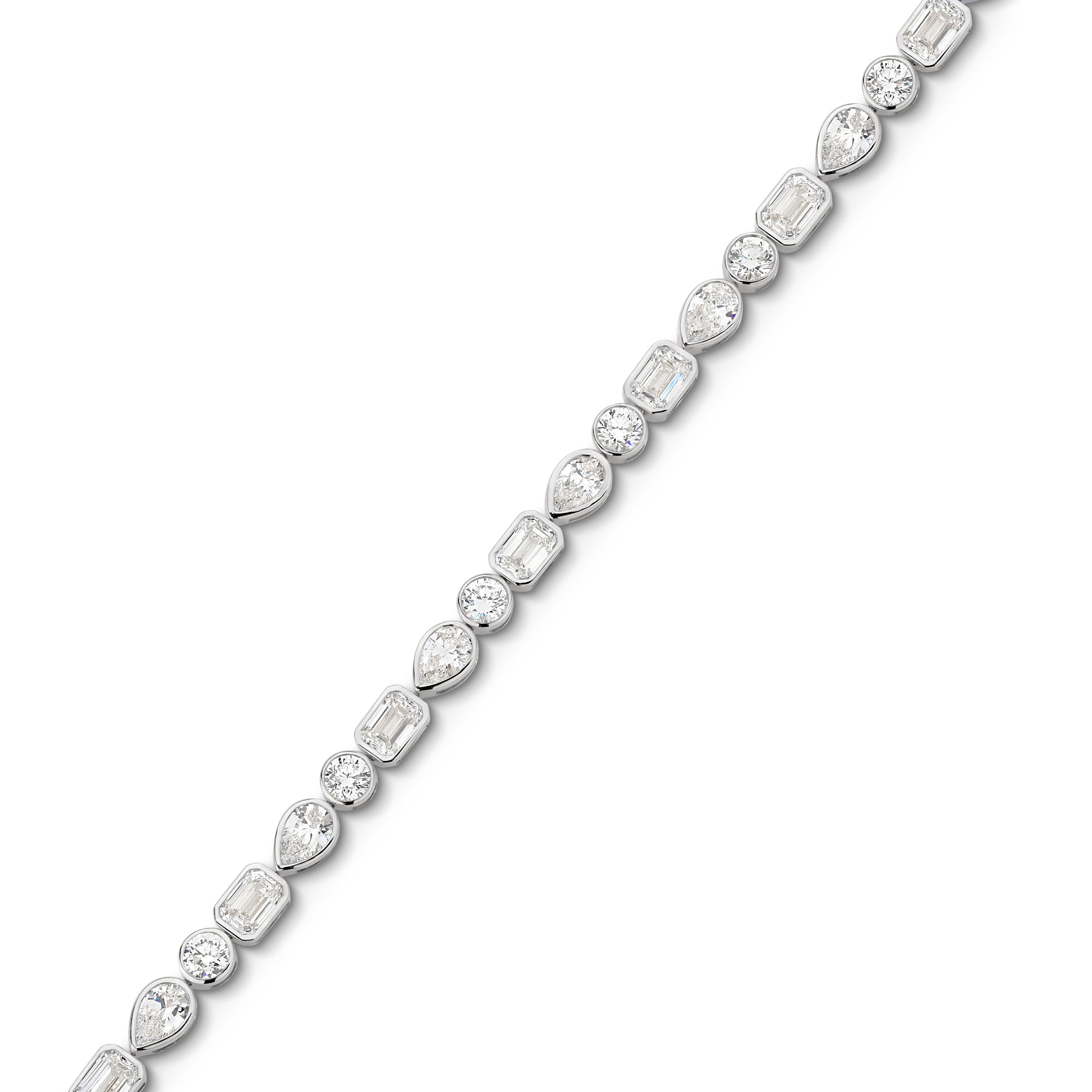 10.3ct Mixed Shape Bezel Tennis Bracelet Solid 9ct White Gold Lab Grown Diamonds — top view