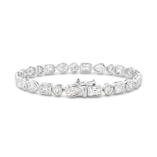 10.3ct Mixed Shape Bezel Tennis Bracelet Solid 9ct White Gold Lab Grown Diamonds — main view