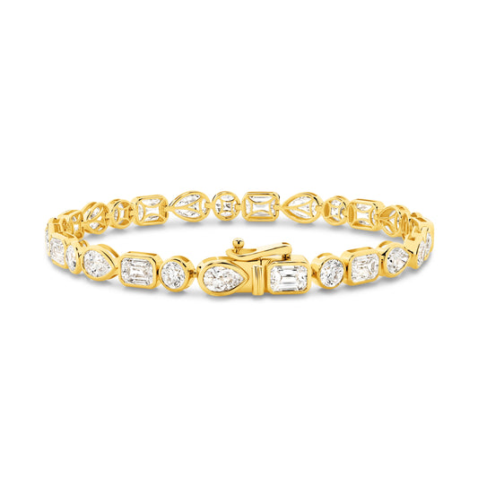 10.3ct Mixed Shape Bezel Tennis Bracelet Solid 9ct Yellow Gold Lab Grown Diamonds — main view