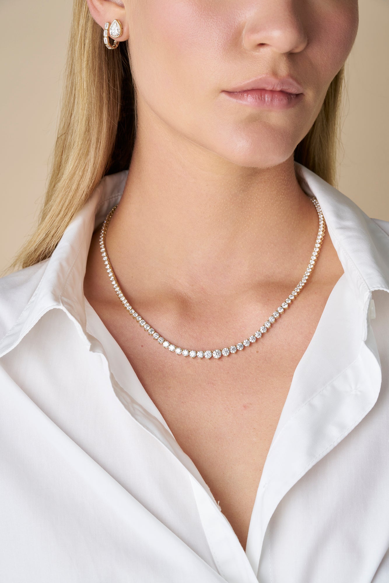 14.6ct Graduated Riviera Necklace Solid 9ct Yellow Gold Lab Grown Diamonds — side view