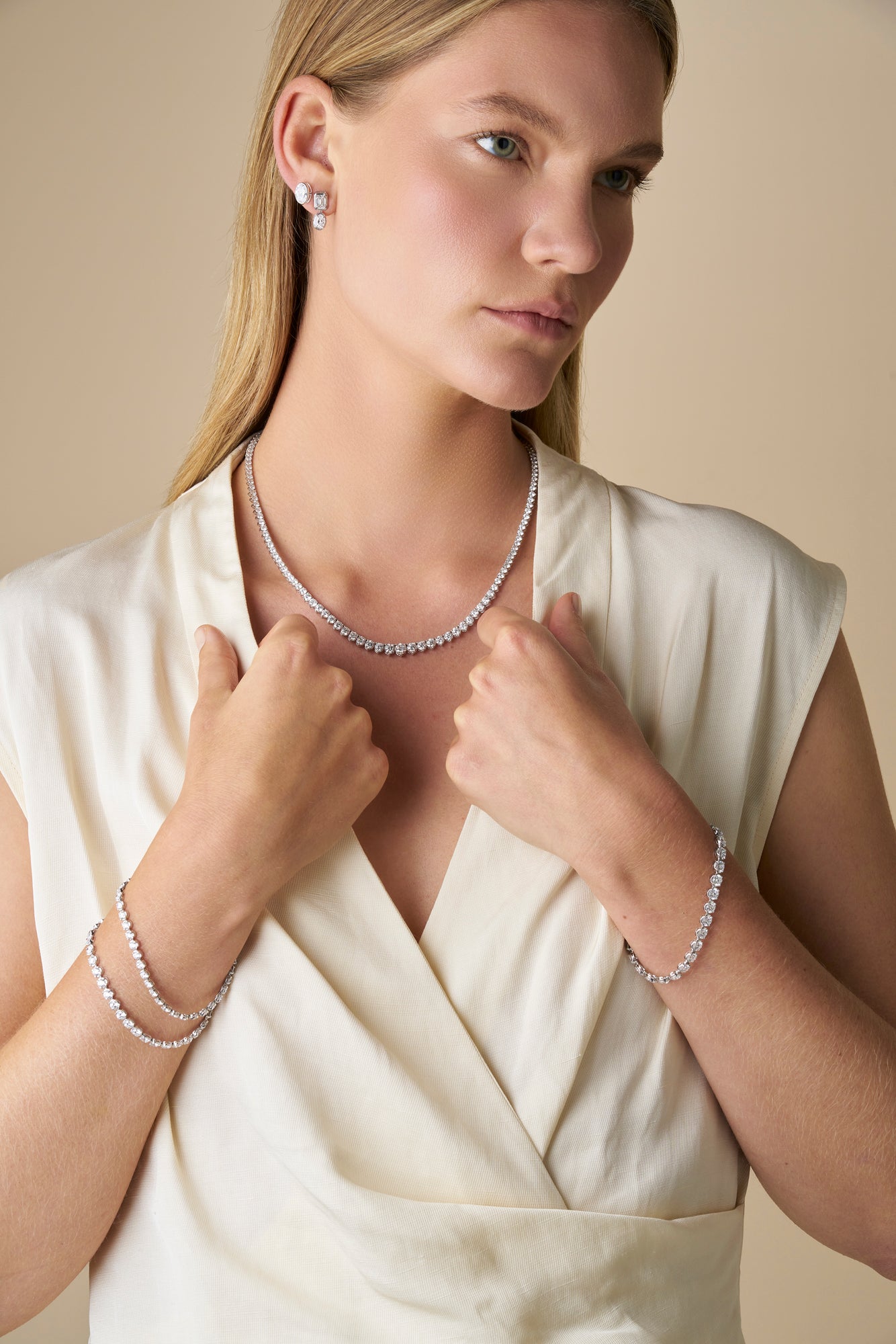 15.2ct Graduated Riviera Necklace Solid 9ct White Gold Lab Grown Diamonds — front view