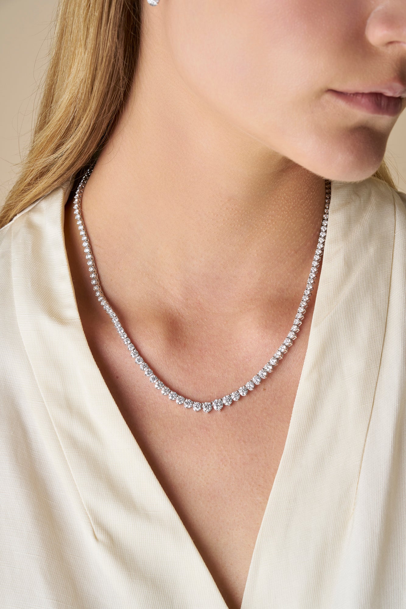15.2ct Graduated Riviera Necklace Solid 9ct White Gold Lab Grown Diamonds — side view