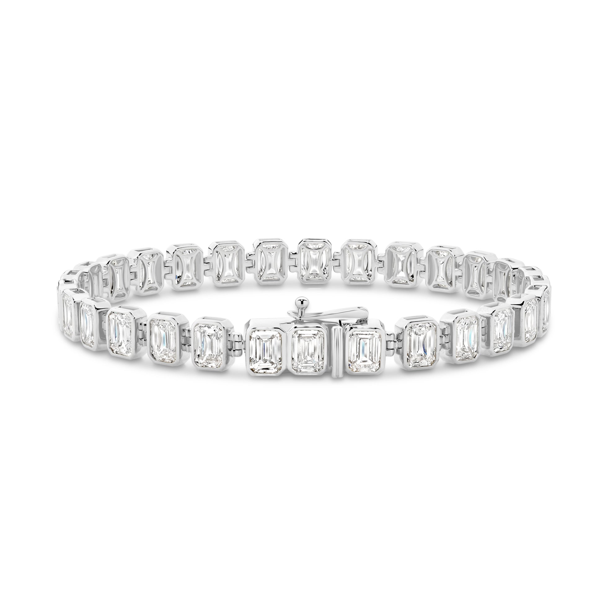 15ct Emerald Bezel Tennis Bracelet Solid 9ct White Gold Lab Grown Diamonds — main view