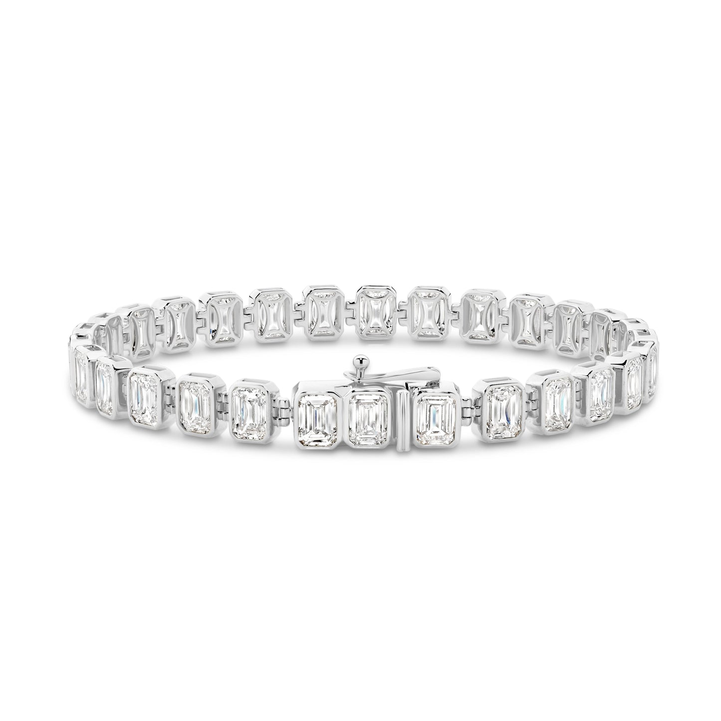 15ct Emerald Bezel Tennis Bracelet Solid 9ct White Gold Lab Grown Diamonds — main view