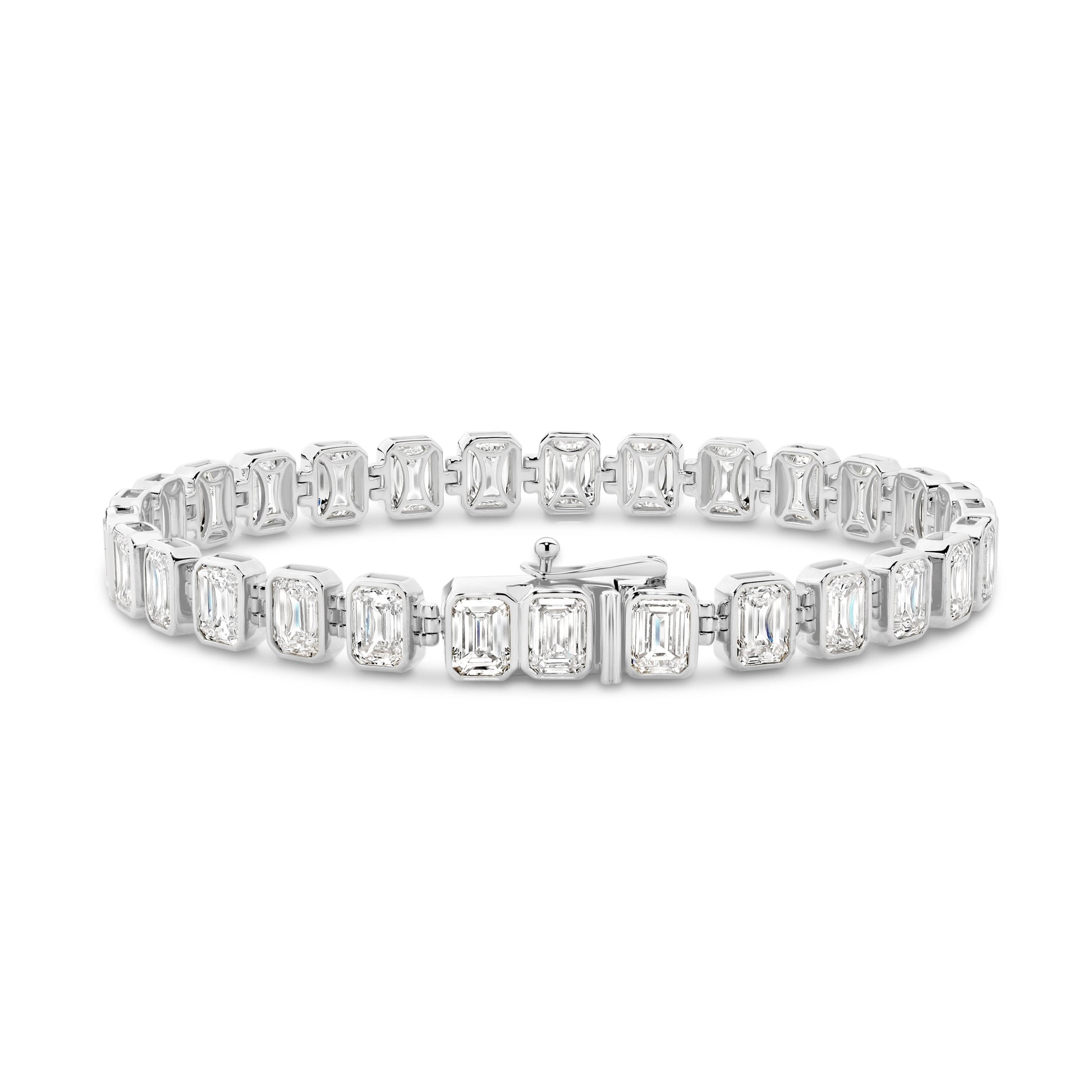 15ct Emerald Bezel Tennis Bracelet Solid 9ct White Gold Lab Grown Diamonds — main view