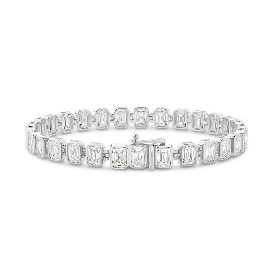 15ct Emerald Bezel Tennis Bracelet Solid 9ct White Gold Lab Grown Diamonds — main view