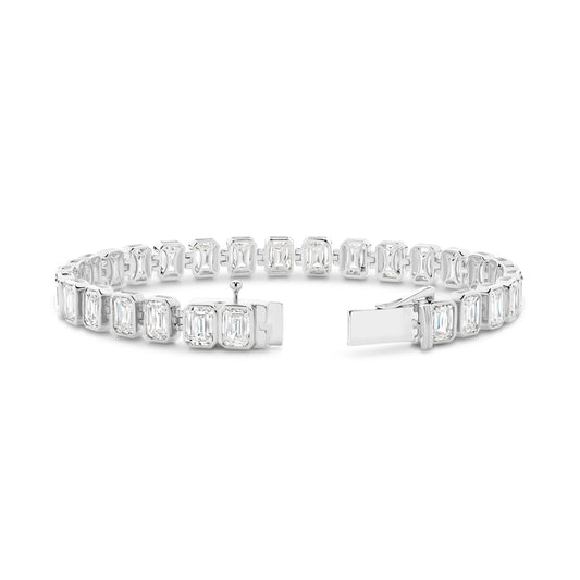 15ct Emerald Bezel Tennis Bracelet Solid 9ct White Gold Lab Grown Diamonds — top view