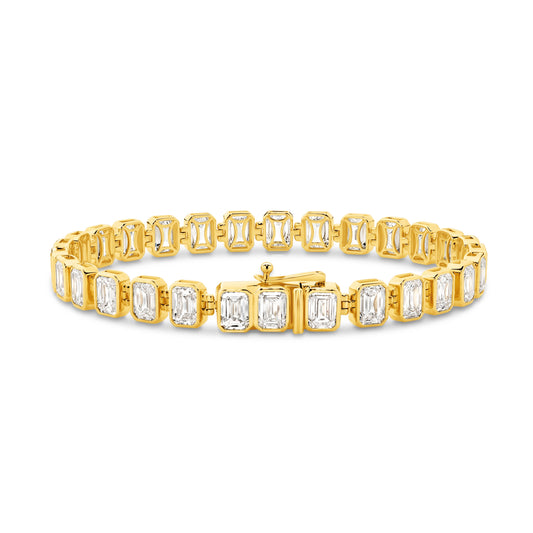 15ct Emerald Bezel Tennis Bracelet Solid 9ct Yellow Gold Lab Grown Diamonds — main view
