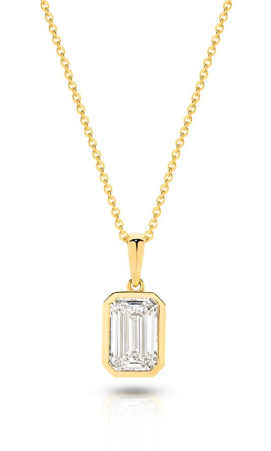 1ct Emerald Bezel Pendant Solid Yellow Gold Lab Grown Diamonds — main view
