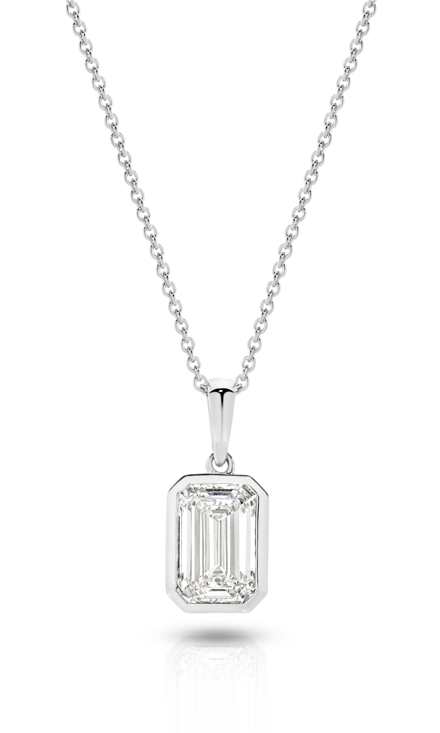 1ct Emerald Bezel Pendant Solid White Gold Lab Grown Diamonds — main view