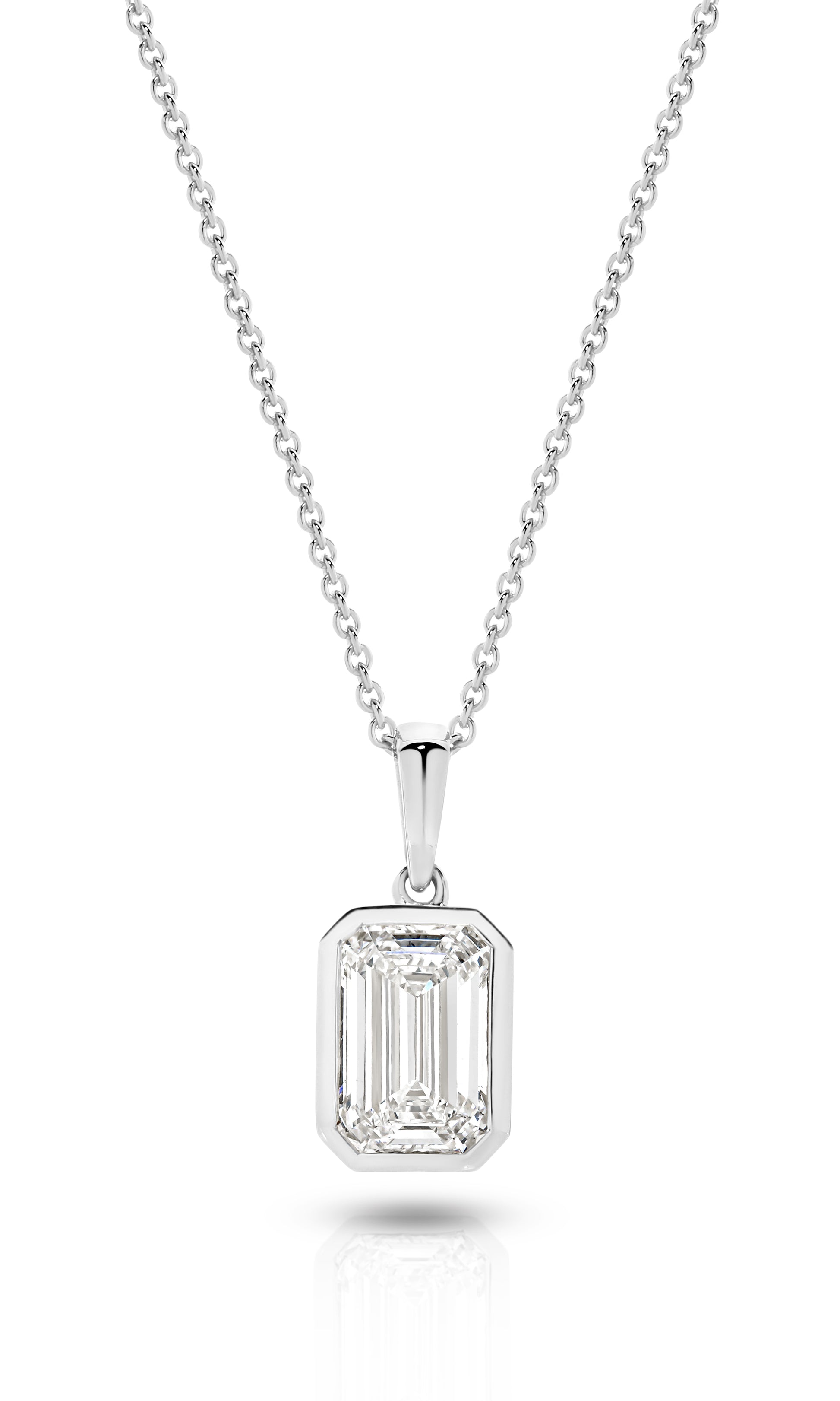 1ct Emerald Bezel Pendant Solid White Gold Lab Grown Diamonds — main view