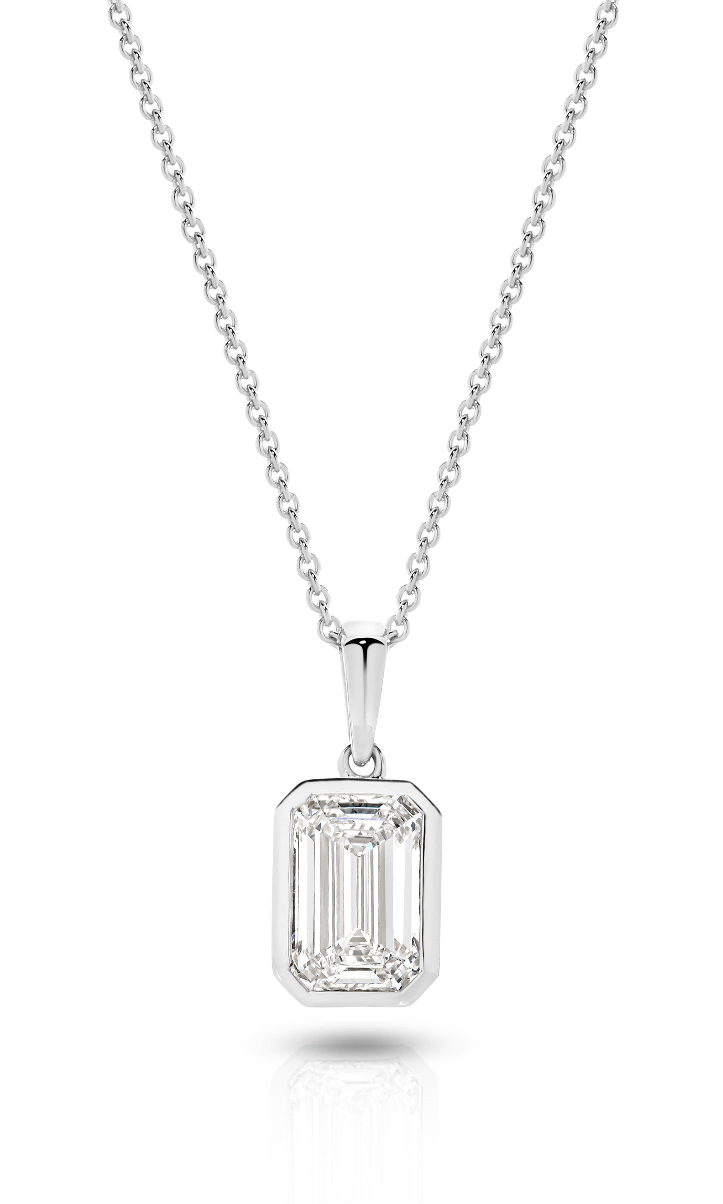 1ct Emerald Bezel Pendant Solid White Gold Lab Grown Diamonds — main view