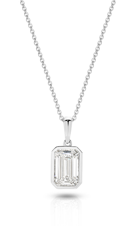 1ct Emerald Bezel Pendant Solid White Gold Lab Grown Diamonds — main view