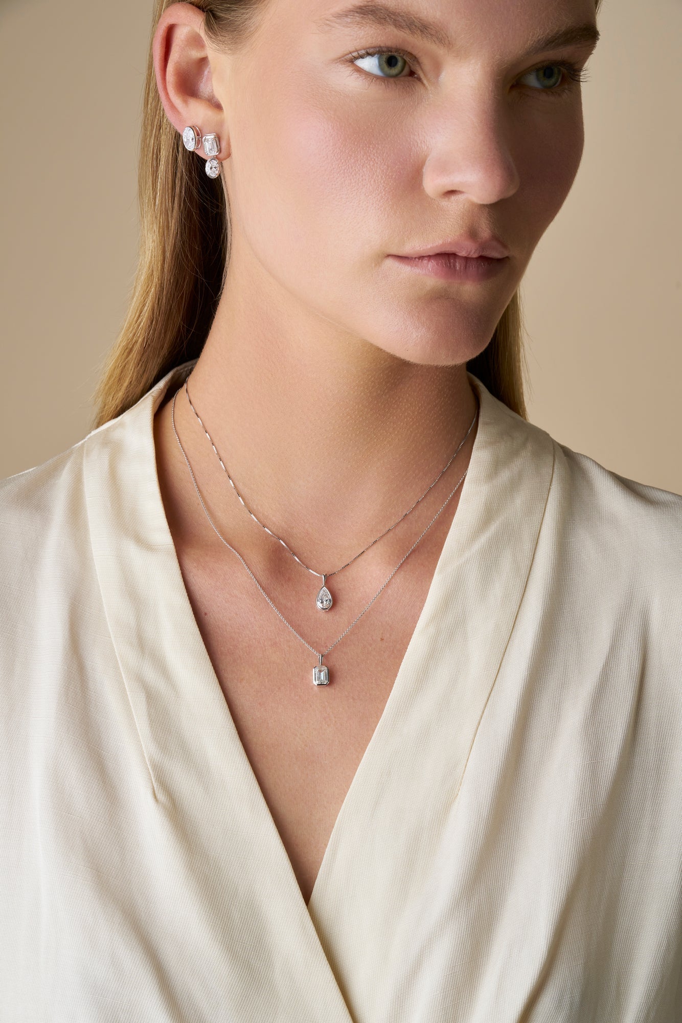 1ct Emerald Bezel Pendant Solid White Gold Lab Grown Diamonds — side view