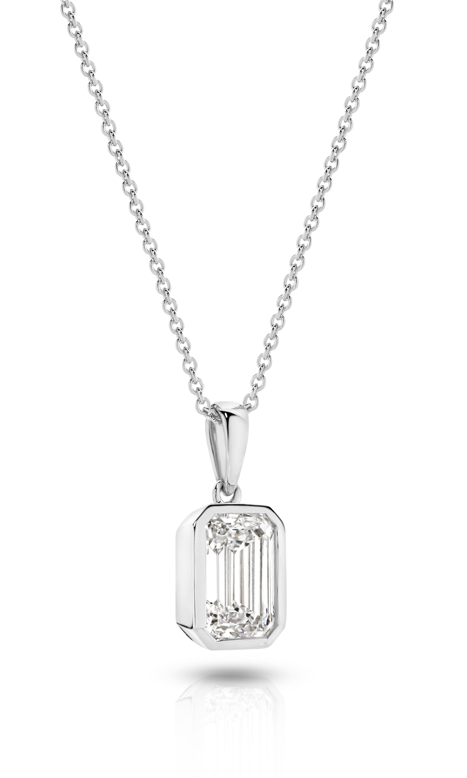 1ct Emerald Bezel Pendant Solid White Gold Lab Grown Diamonds — top view
