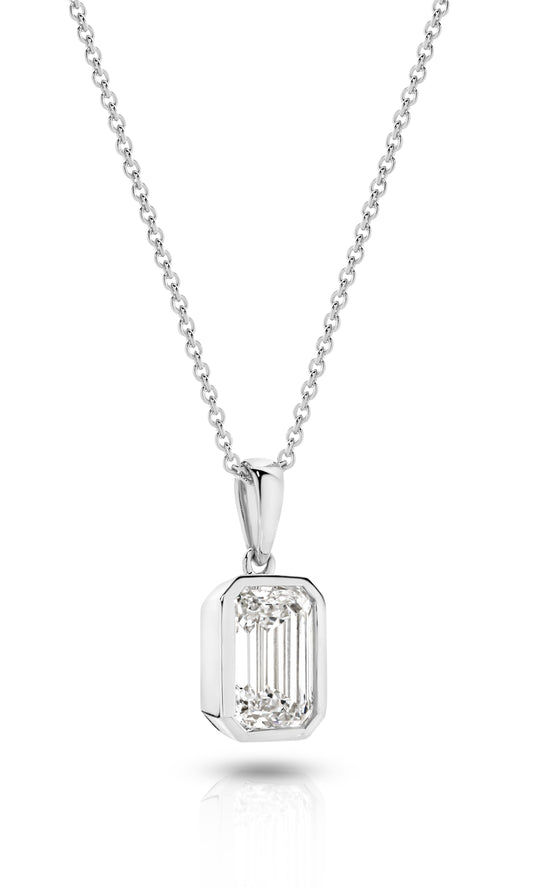1ct Emerald Bezel Pendant Solid White Gold Lab Grown Diamonds — top view