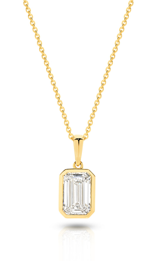 1ct Emerald Bezel Pendant Solid Yellow Gold Lab Grown Diamonds — main view