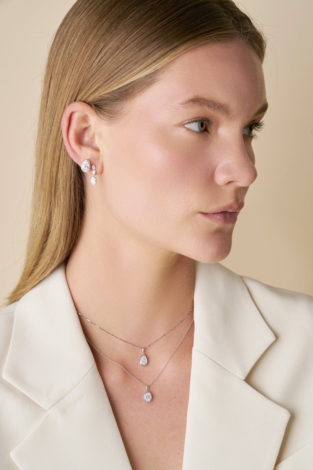 1ct Oval Bezel Pendant Solid White Gold Lab Grown Diamonds — front view