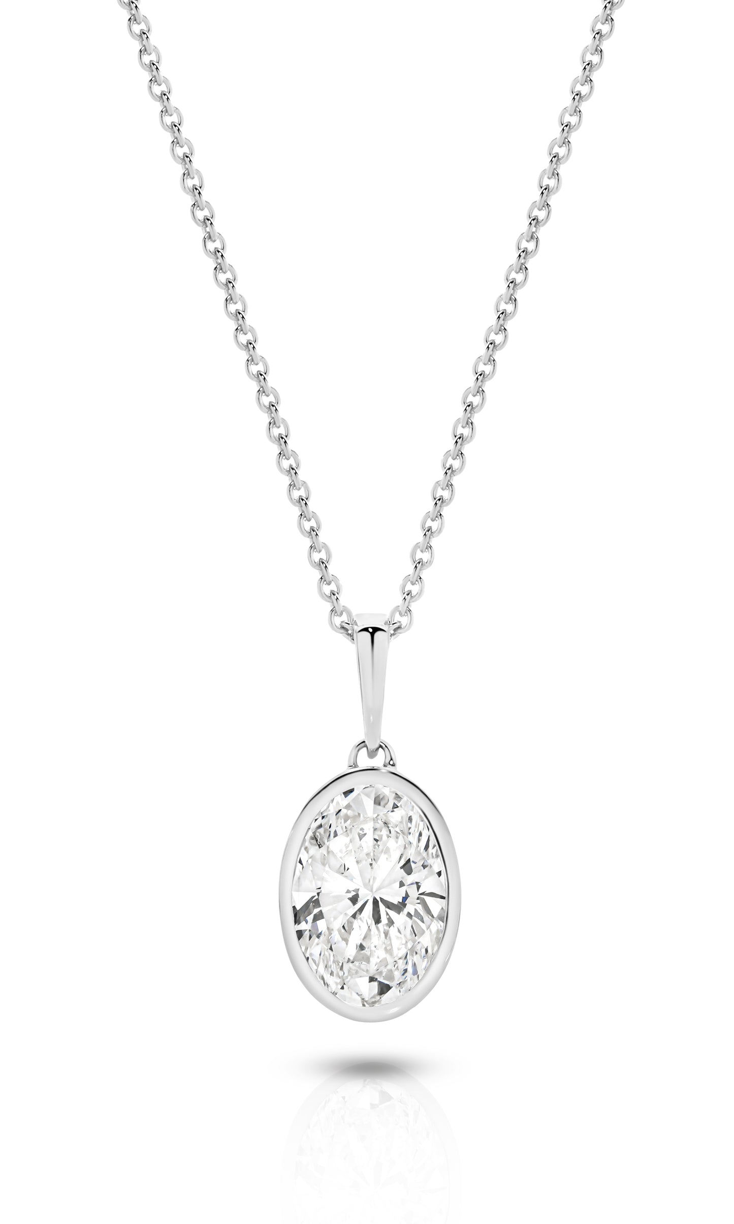 1ct Oval Bezel Pendant Solid White Gold Lab Grown Diamonds — main view
