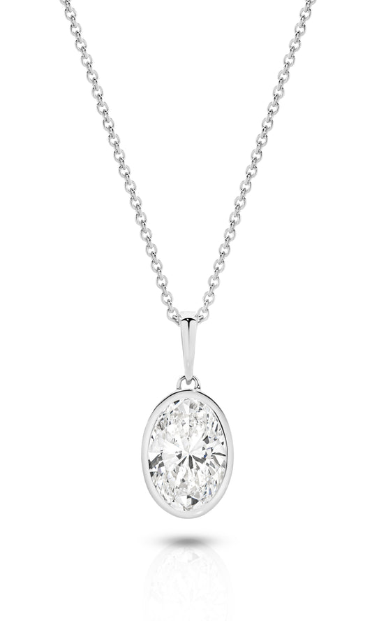 1ct Oval Bezel Pendant Solid White Gold Lab Grown Diamonds — main view