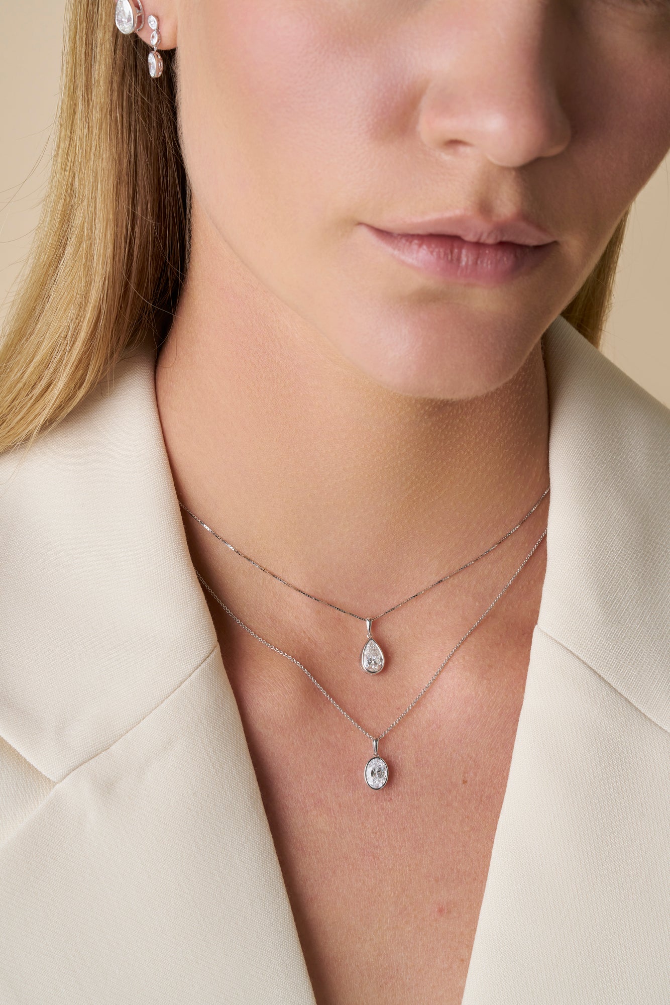 1ct Oval Bezel Pendant Solid White Gold Lab Grown Diamonds — side view