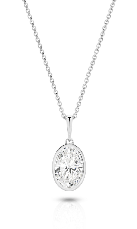 1ct Oval Bezel Pendant Solid White Gold Lab Grown Diamonds — main view