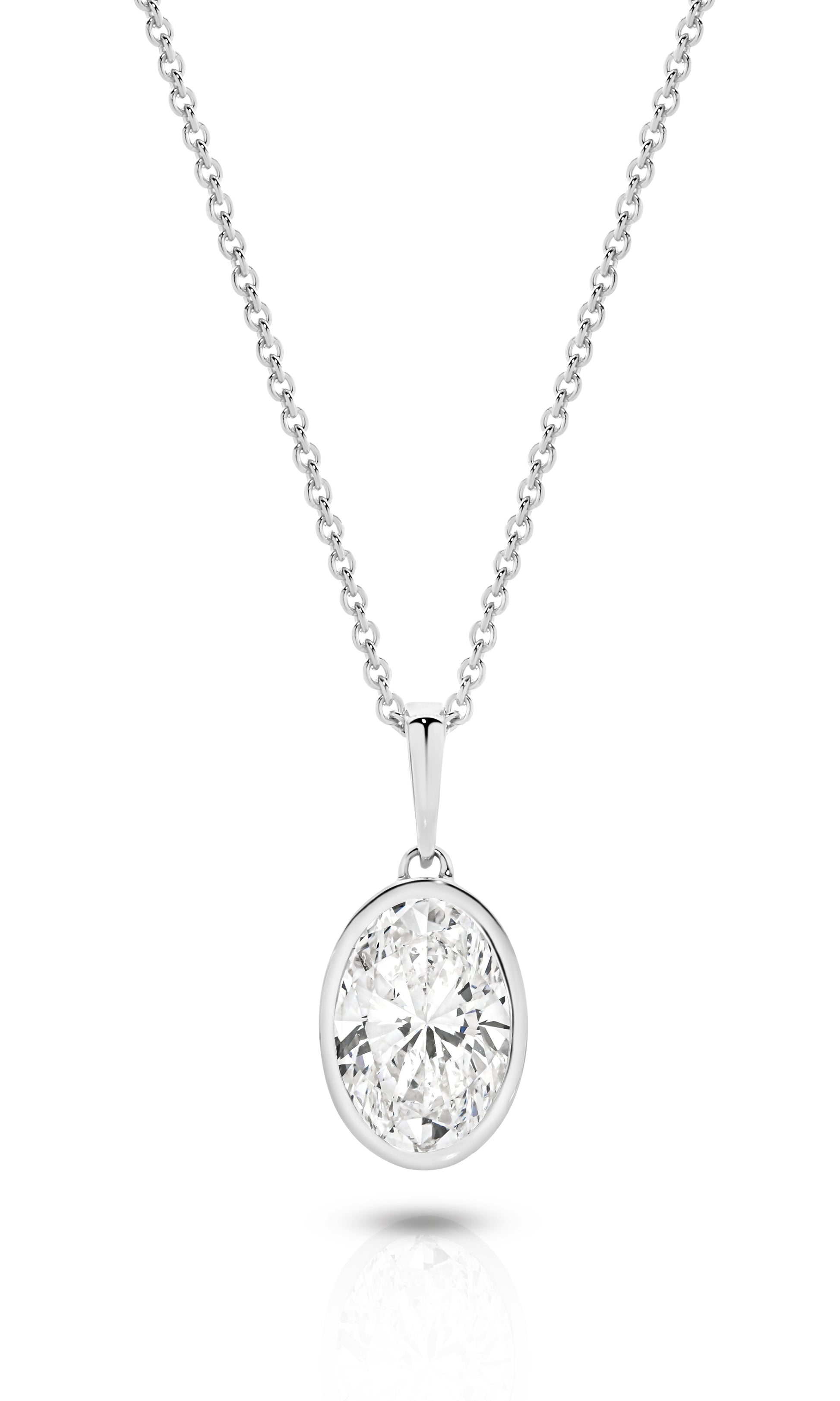 1ct Oval Bezel Pendant Solid White Gold Lab Grown Diamonds — main view