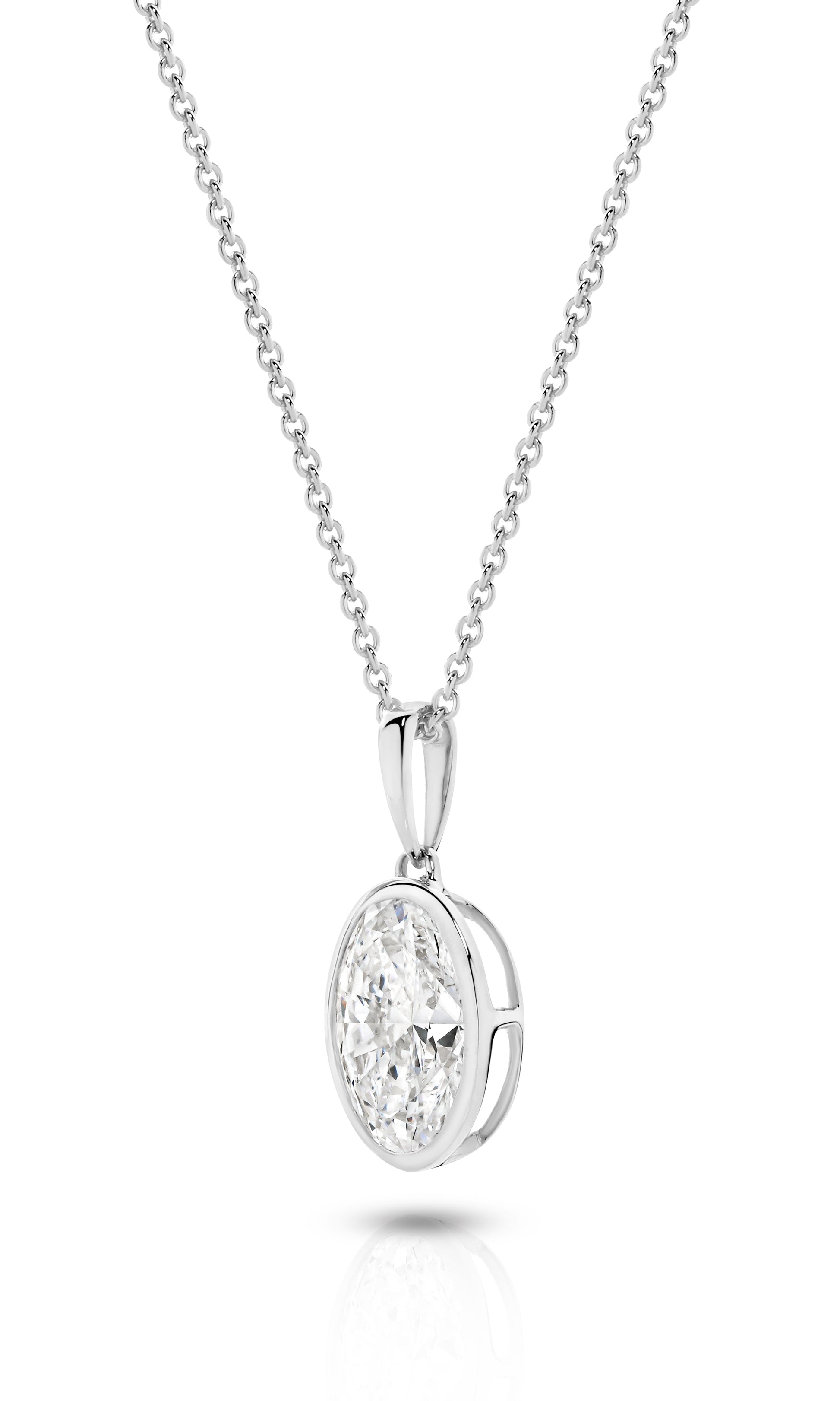 1ct Oval Bezel Pendant Solid White Gold Lab Grown Diamonds — top view