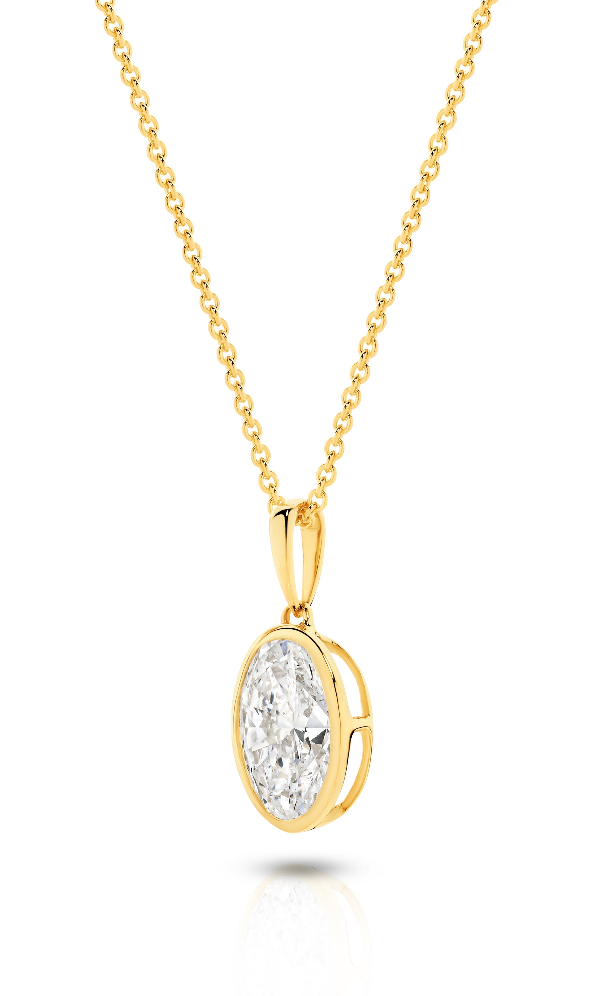 1ct Oval Bezel Pendant Solid Yellow Gold Lab Grown Diamonds — top view