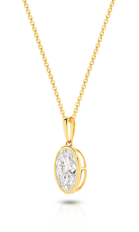 1ct Oval Bezel Pendant Solid Yellow Gold Lab Grown Diamonds — top view
