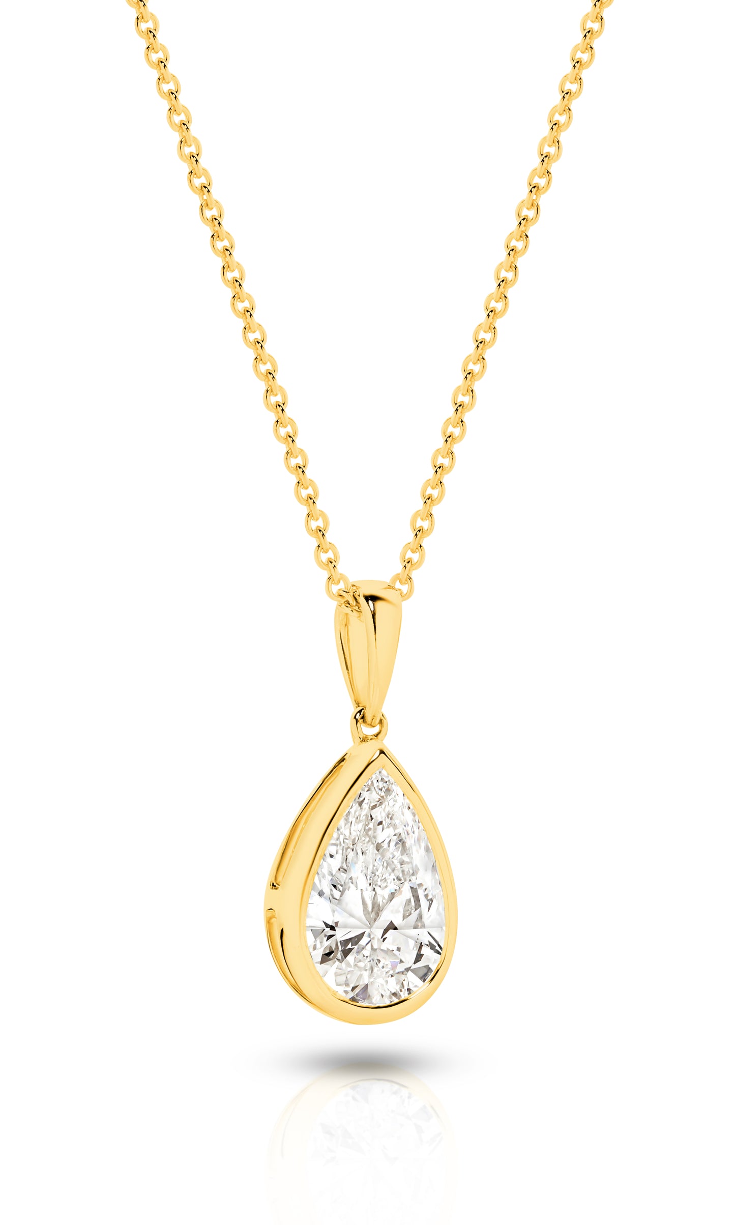 1ct Pear Bezel Pendant Solid Yellow Gold Lab Grown Diamonds — side view