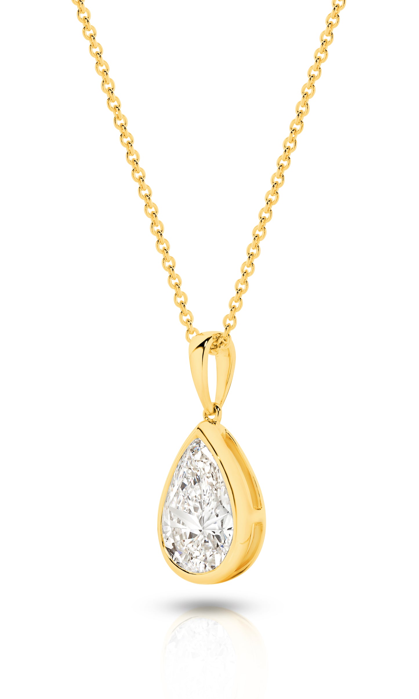 1ct Pear Bezel Pendant Solid Yellow Gold Lab Grown Diamonds — top view