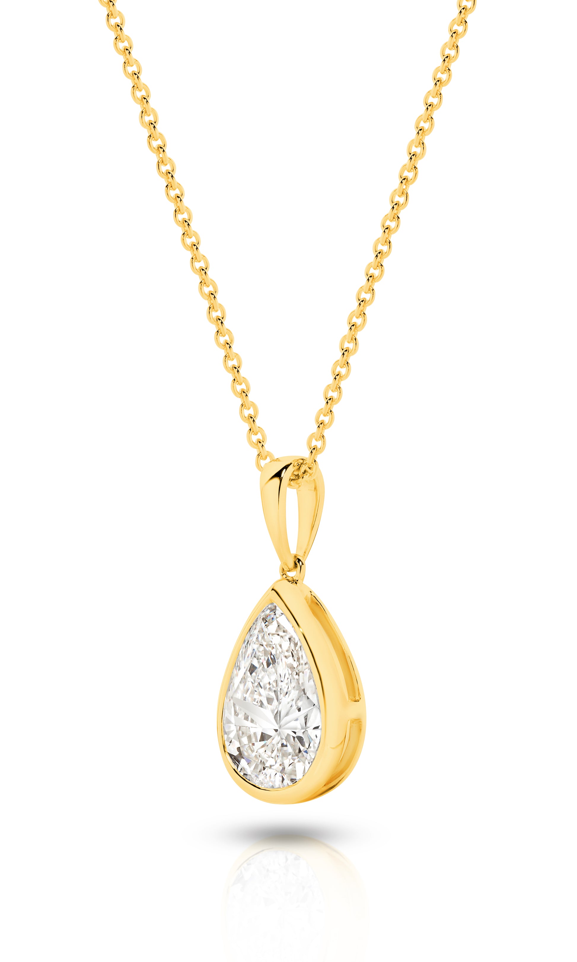 1ct Pear Bezel Pendant Solid Yellow Gold Lab Grown Diamonds — top view