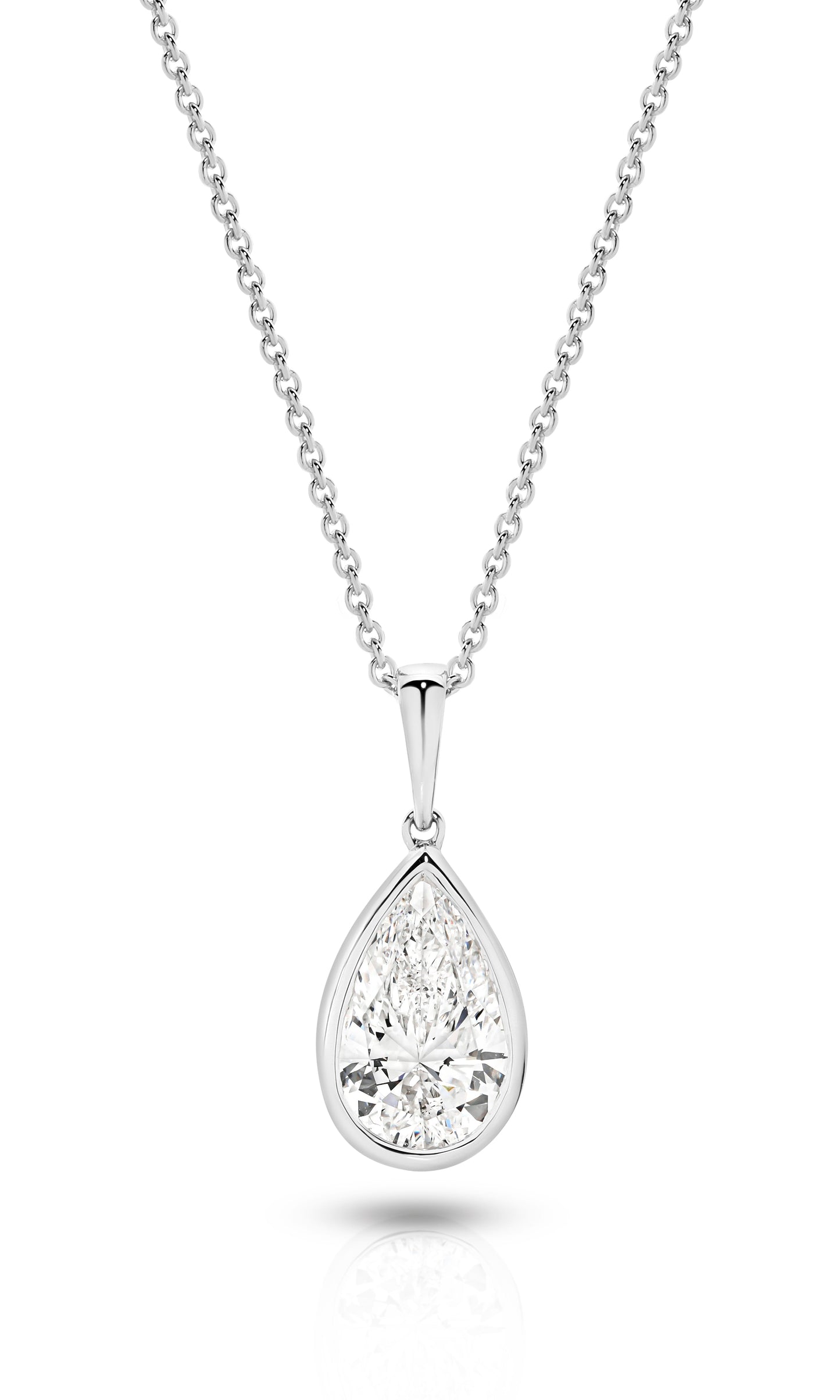 1ct Pear Bezel Pendant Solid White Gold Lab Grown Diamonds — main view