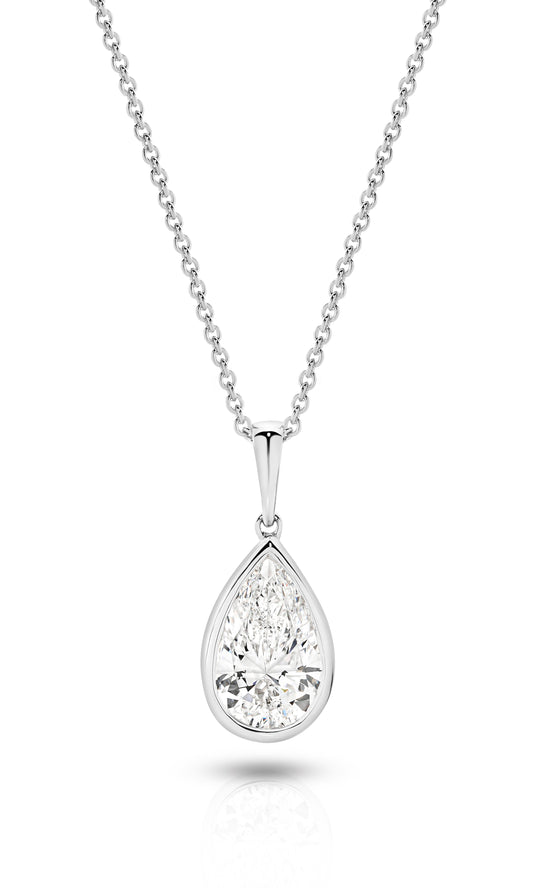 1ct Pear Bezel Pendant Solid White Gold Lab Grown Diamonds — main view